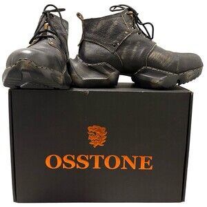 OSSTONE Leather Cyberpunk Moto Boots Futuristic Cosplay Distressed Black Men 9.5